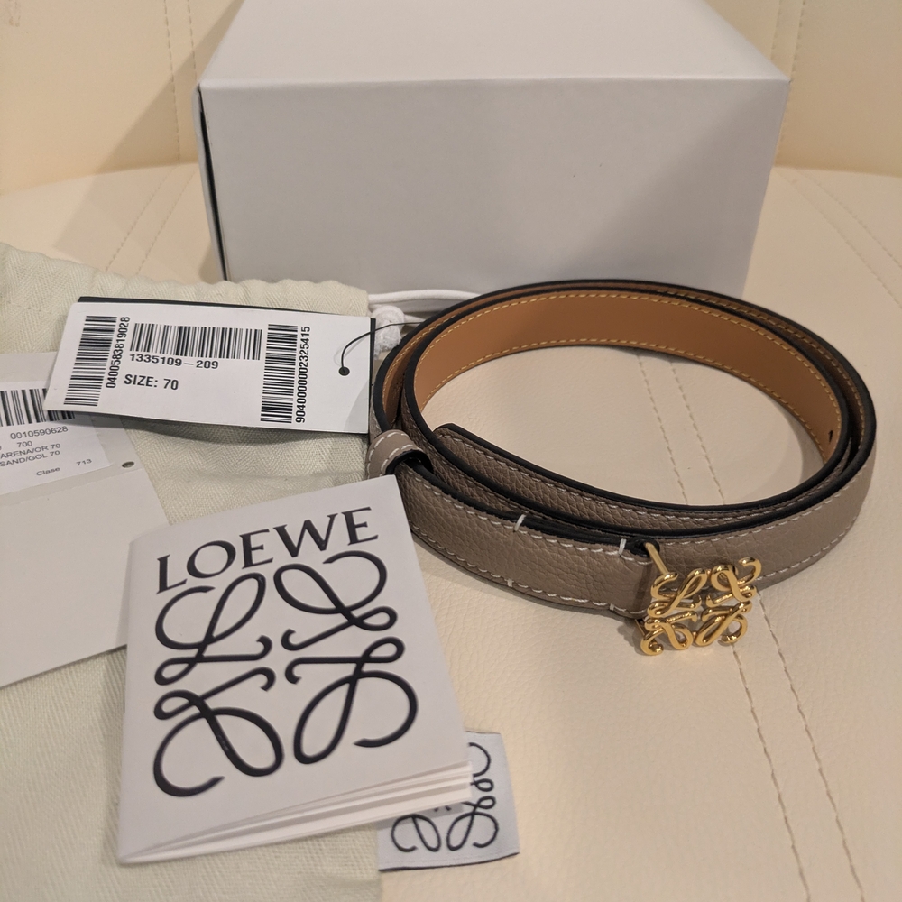 Loewe Gray Leather Belt with Gold Logo